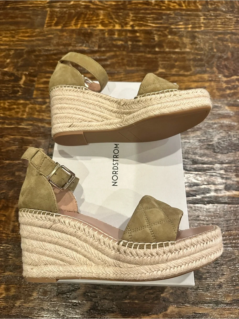 Nordstrom Olive Green Quilted Ankle-Strap Wedge Espadrilles